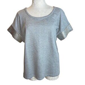 Gryphon Womens Top Size Large Gray Short Sleeve Studded Pure Cotton New